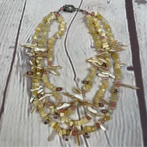 Elegant Natural Pearl and Gemstone Bead Boho Three Layer Necklace